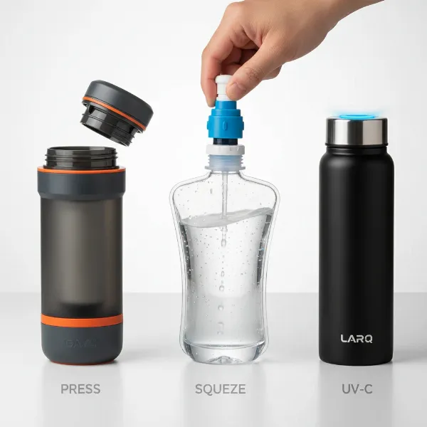 Collection of various water filter bottles, showcasing different designs and filtration mechanisms.